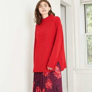 WOMEN'S MOCK TURTLE NECK TUNIC PULLOVER SWEATER- A NEW DAY RED L- NEW W/TAGS